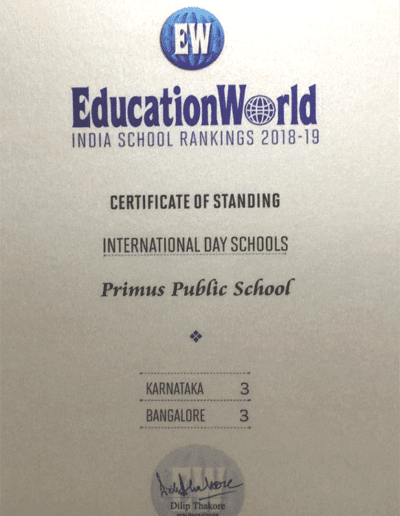 Education World India School Ranking 2018-19 Primus Public school